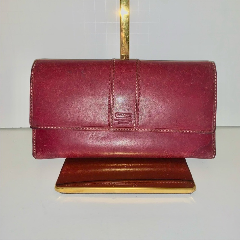 Vintage Coach Burgundy Leather Trifold Wallet